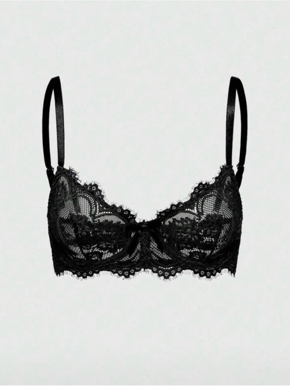 SHEIN Black Lace Balconette Bra with Scalloped Trim